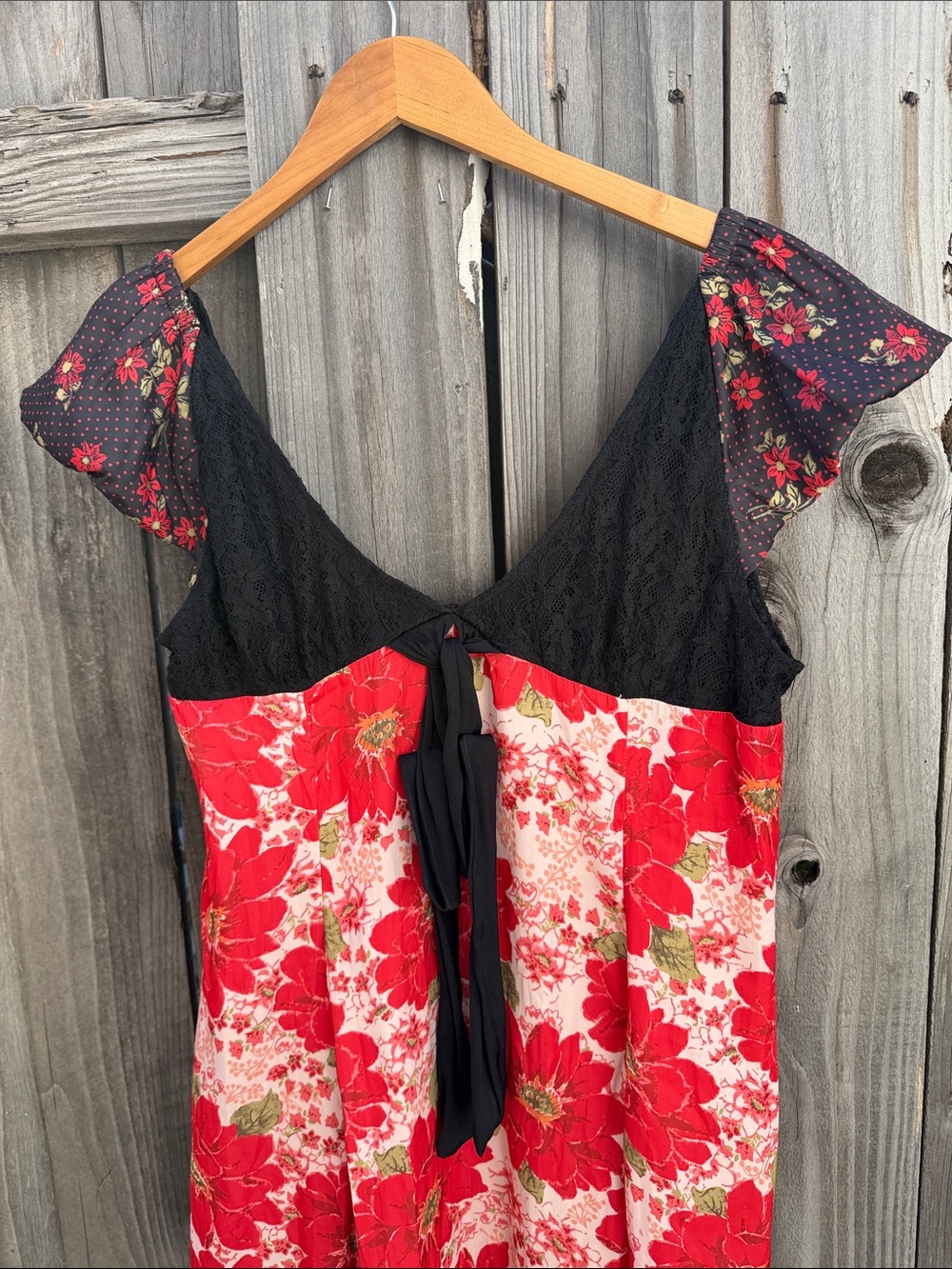 Free People Aurora Dress Red Floral A-line Mini Babydoll Puff Sleeves Size: XL - Picture 3 of 10
